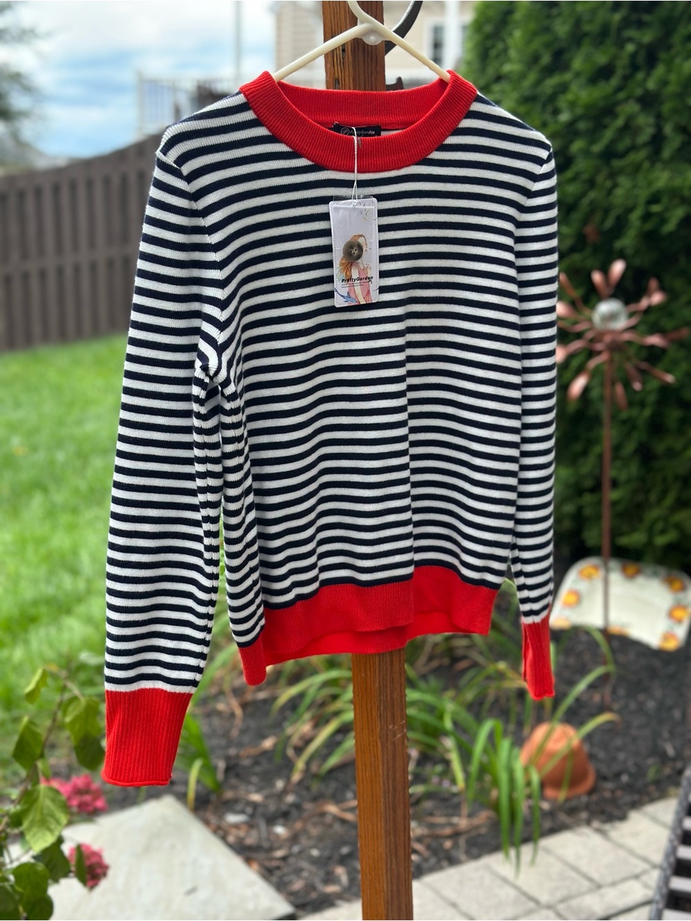 PrettyGarden Striped Sweater Top Size Small NWT Navy White Red